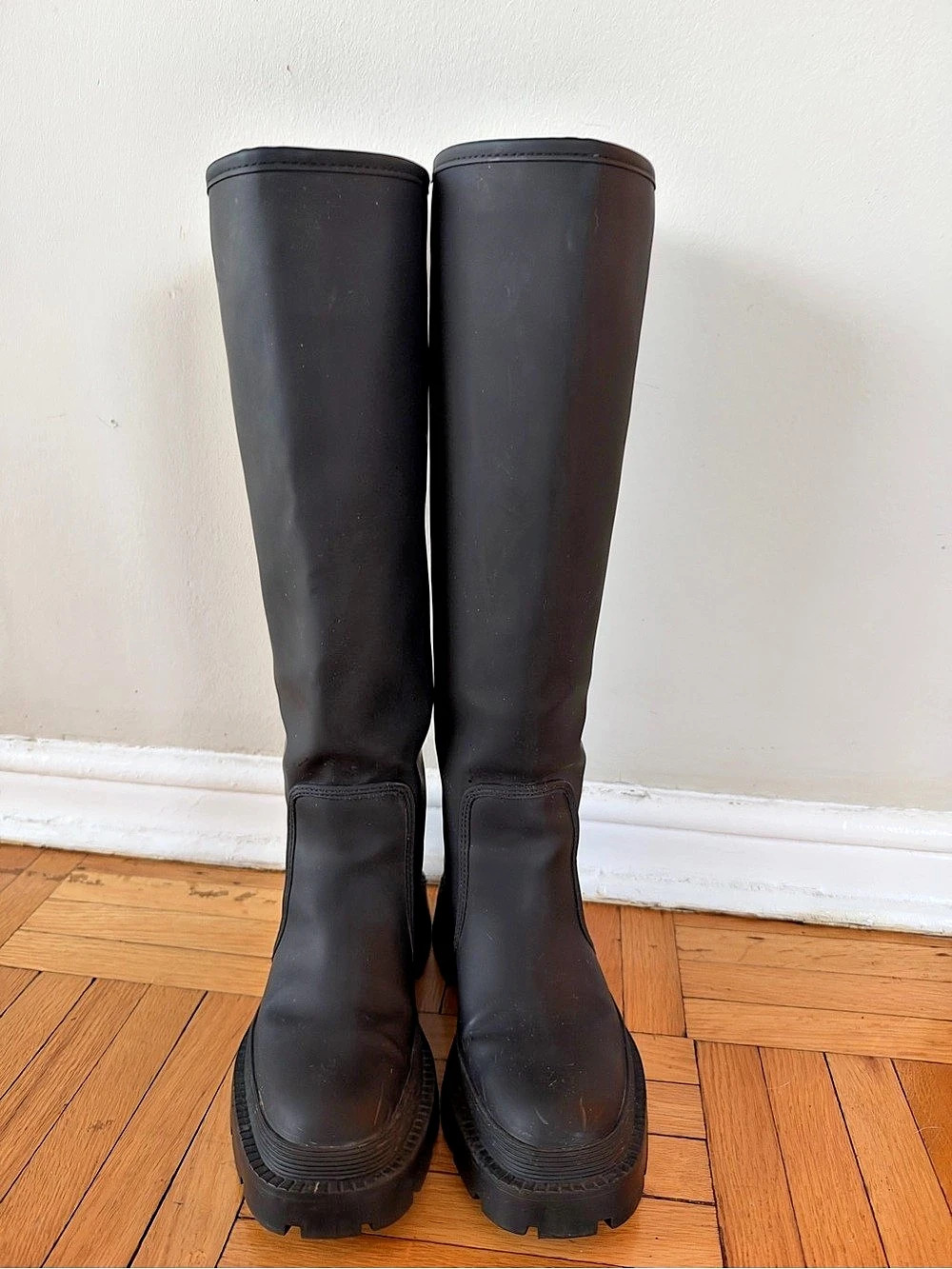 Zara Black Tall Lug Sole Boots